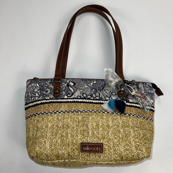 Sakroots Ellis Small Straw Satchel Shoulder Bag New Condition Tassels Owl Charm - Picture 1 of 13